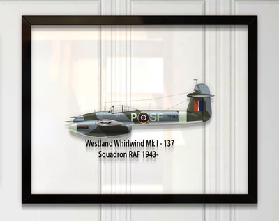 Принт на стекле Artel «Истребитель Westland Whirlwind Mk. I 137 Эскадрилья 1943 год» 46 x 36см