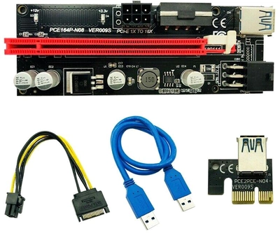 Райзер Voltronic PCI-EX, x1=>x16, 4-pin/6-pin, SATA=>6Pin, USB 3.0 AM-AM 0.6 м Черный (PCE164P-N08/ VER 009S)