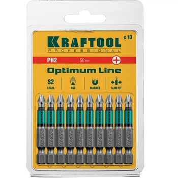 Бита PH2-50 мм. Kraftool с насечеками NSS стержень SLIM FIT 10 штук