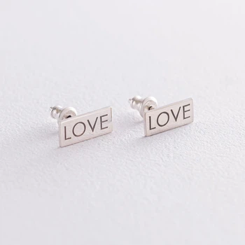 Серебряные серьги - пусеты "Love" 122868love Онікс