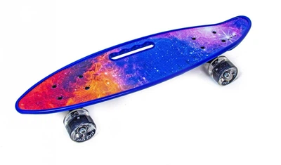 Пенни борд (Penny Board) Scale Sports с ручкой и светящимися колесами, Universe