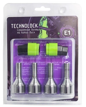 Секретные болты на колеса Technolock М12х1.25х28 Конус тройной никель/хром антивандальное кольцо + 2 ключа