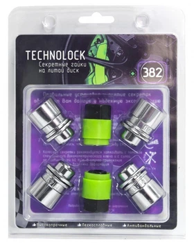 Секретные гайки на колеса Technolock М14х1.5х37 Прессшайба тройной никель/хром антивандальное кольцо + 2 ключа