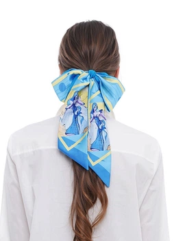 Галстук Твилли авторский MyScarf one size голубой с принтом девушка