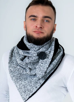 Чоловічий Шарф "Единбург" великий MyScarf теплий one size сірий меланж з чорною підкладкою