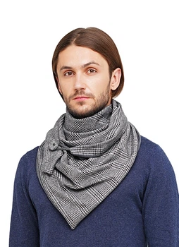 Шарф мужской "Эдинбург" большой MyScarf теплый one size серый в клетку на пуговице