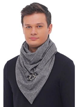 Шарф чоловічий "Единбург" великий MyScarf теплий one size сірий у дрібну клітку з кільцями