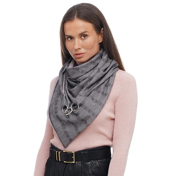 Шарф женский "Эдинбург" большой MyScarf теплый one size серый костюмная клетка с кольцами