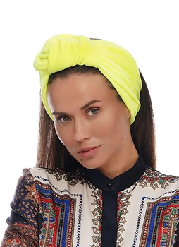 Тюрбан MyScarf теплий one size лимонний оксамитовий з вузлом