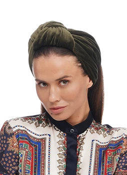 Тюрбан MyScarf теплий one size хакі оксамитовий з вузлом