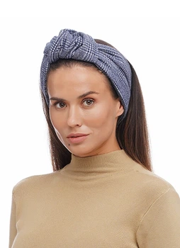 Тюрбан MyScarf теплий one size сірий в клітку з вузлом