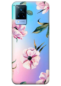 Прозрачный силиконовый чехол iSwag для Vivo V21s с рисунком - Пионы (ISVV21S8)