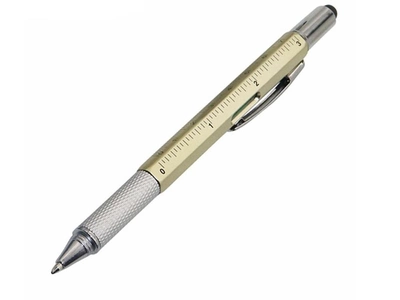 Шариковая ручка Genkky С отверткой, стилусом, линейкой и уровнем Черное чернило Золотой (1004-446-12)