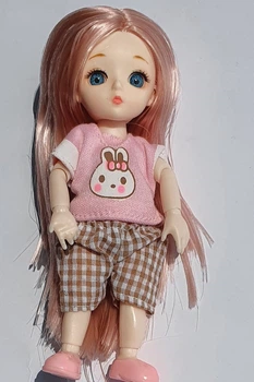 Кукла шарнирная BJD с 3D голубыми глазами, розовыми волосами 16 см D194