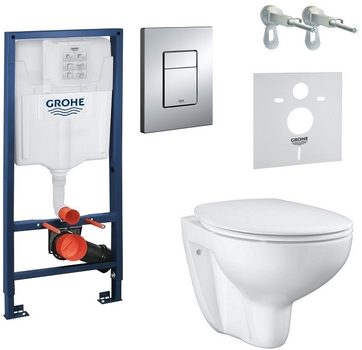 Инсталляция GROHE Rapid SL 38528001 c панелью смыва Skate Cosmopolitan 38732000 + унитаз Bau Ceramic 39427000 Rimless с сиденьем SoftClose 39493000