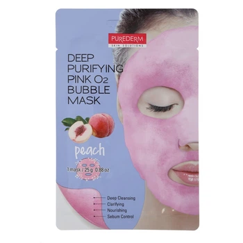 Маска для лица очищающая кислородная Персик Purederm Deep Purifying Pink Q2 Bubble Mask Peach 25г (8809541193255)