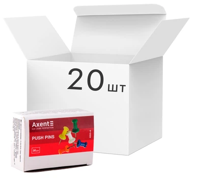 Набір кнопок-цвяшків Axent 20 пакувань по 30 шт. Різнобарвні (4203-A) (4250266252088)