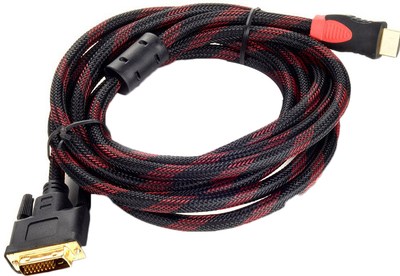 Кабель Voltronic HDMI (папа)-DVI (папа) 1.5 метра 2 феррита оплетка круглый, Пакет, Q150 (2000000008097)