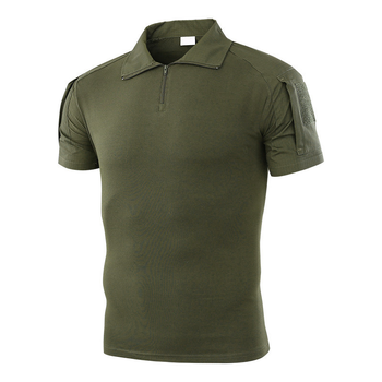 Тактическая футболка с коротким рукавом Lesko A416 Green XXL мужская на змейке с карманами камуфляжная (F_4251-12420)