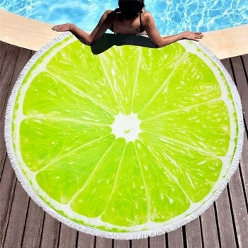 Пляжний круглий рушник d=150 см з мікрофібри, килимок-покривало Beach Holiday підстилка, "Лайм" для пляжу, пікніка яскраве
