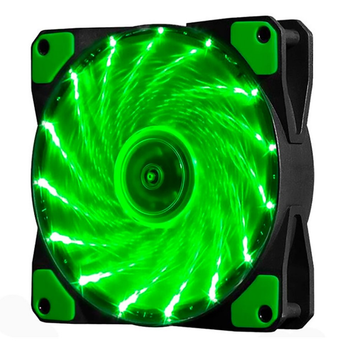 Кулер корпусной Voltronic sleeve fan 3pin + 4pin - 120мм, 12V, 1100об/мин, 15LED, Green
