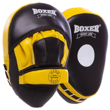 Лапа Изогнутая для бокса и единоборств 2шт 23x19x4,5 см кожа BOXER черный-желтый 2012-01