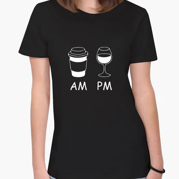 Футболка женская Кофе утром вино ночью AM/PM (coffee in the morning wine at night) (8976-1640-5) XXL Черная