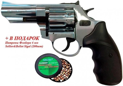 Револьвер под патрон Флобера EKOL 3" хром + в подарок Патроны Флобера 4 мм Sellier&Bellot Sigal (200 шт)