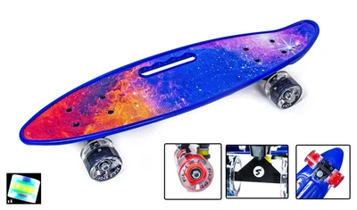 Пенни Борд, детский скейт с ручкой Penny Bord "Universe" светящиеся колеса SD-87993766