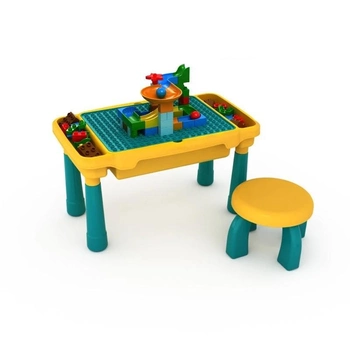 Многофункциональный столик-песочница 3в1 со стулом и конструктором Желто-зеленый