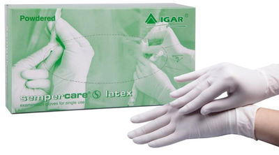 Перчатки медецинские латексные нестерильние припудреные IGAR размер S рукавички медичні латексні оглядові нестерильні припудрені