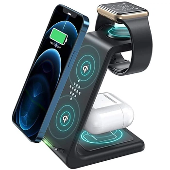 Док-станция 3-в-1 Wireless Charging Station беспроводная зарядка для iPhone / iWatch / AirPods (T-3) Black