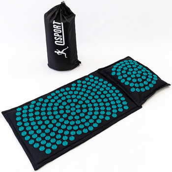 Масажний килимок Аплікатор Кузнєцова + масажна подушка масажер для шиї OSPORT Lotus Mat Eco (apl-020) Чорно-бірюзовий