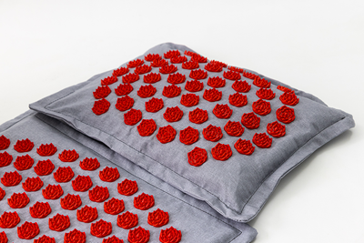 Массажный коврик Аппликатор Кузнецова + массажная подушка массажер для шеи OSPORT Lotus Mat Eco (apl-020) Серо-красный