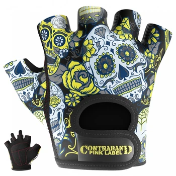Женские перчатки для фитнеса Contraband Pink Label 5237 Sugar Skull Gloves (Желтый XS)