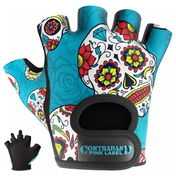 Женские перчатки для фитнеса Contraband Pink Label 5237 Sugar Skull Gloves (Бирюзовый XS)