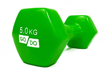 Гантель EasyFit GoDo 5 кг 1 шт с виниловым покрытием зеленая цельная литая неразборная для фитнеса (EF-GD5Gr)