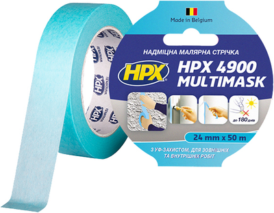 Малярная лента HPX 4900 Multimask сверхпрочная с УФ-защитой 24 мм х 50 м Голубая (EW2550)