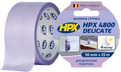 Малярська стрічка HPX 4800 Delicate для делікатних поверхонь 50 мм х 25 м Фіолетова (SR5025)