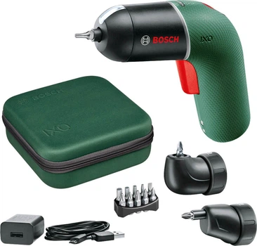 Акумуляторна викрутка Bosch IXO VI Set + сумка + кутова + ексцентрикова насадки + 10 біт + USB зарядка (06039C7122)