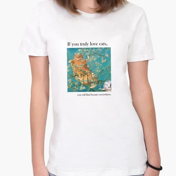 Футболка женская Винсент Ван Гог Кот (Vincent van Gogh Cat) (8976-2963-6) S Белая