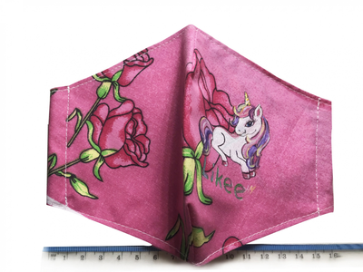 Маска для лица с рисунком Лайк (LIKEE) единорог защитная не стерильная двухслойная не медицинская с художественной росписью Alleya-kartin на резинке 1 шт ткань хлопок цвет розовий