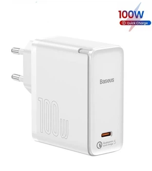 Блок питания Baseus GaN2 100W Quick Charge 5.0 |1xType-C, QC/PD, 5A| + кабель USB-C 100W для MacBook/Huawei/Samsung/Asus/Google/Lenovo white