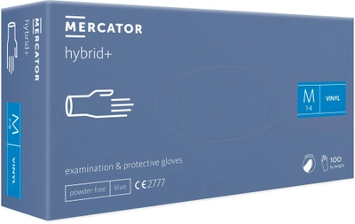 Рукавички вініл нітрилові Mercator® hybrid+ нестерильні неприпудрені блакитні M (6736060)
