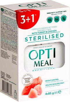 Упаковка влажного корма для стерилизованных кошек Optimeal в соусе с индюшкой и куриным филе 4 x 85 г (4820083908682)