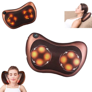 Массажная подушка Massage pillow для шеи и спины инфракрасный роликовый массажер 8 роликов