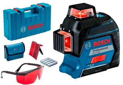 Линейный лазерный нивелир Bosch Professional GLL 3-80 + кейс + чехол + очки (0601063S00+1608M0005B)