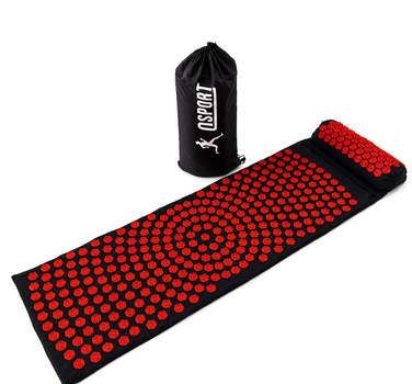 Масажний килимок Аплікатор Кузнєцова + валик масажер для спини/шиї/голови OSPORT Lotus Mat EcoPro (apl-022) Чорно-червоний