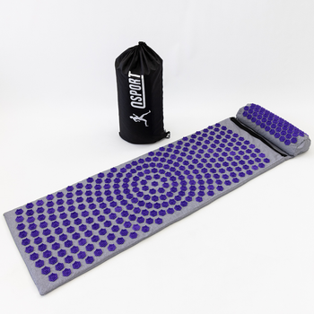 Массажный коврик Аппликатор Кузнецова + валик массажер для спины/шеи/головы OSPORT Lotus Mat EcoPro (apl-022) Серо-фиолетовый