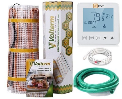 Теплый пол Volterm двухжильный мат Hot Mat 1500Вт 8.8 м2 с программируемым сенсорным терморегулятором HOF sen в комплекте (VIT900487)